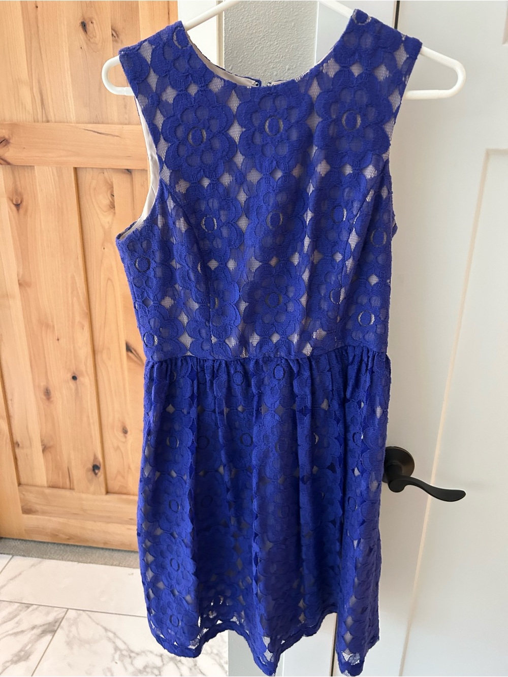 EUC ivy + blu Women’s Lace Floral Fit-and-Flare Embroidered Dress, Royal Blue